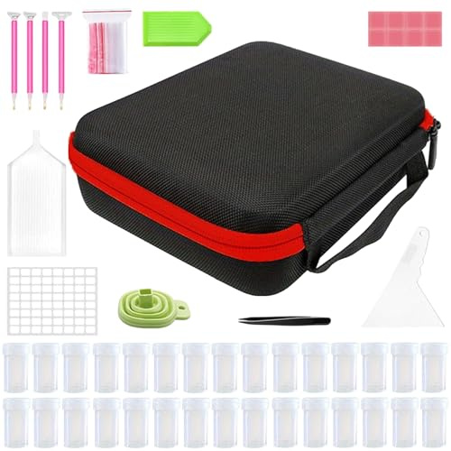 Knowlife Diamond Painting Storage Containers, 30 Slots Diamond Art Accessories And Tools Kits Storage Box Organizer, Rhinestone Art Storages Case, Portable Shockproof Craft Carrying Case For Beads