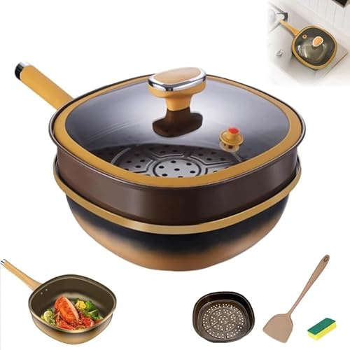 Poêle à frire antiadhésive en titane de 12 pouces avec couvercle, ustensile de cuisine poêle profonde 30 cm revêtement en alliage de titane, compatible induction cuisson uniforme, pour usage
