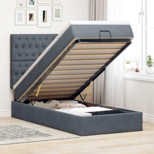 Teenpull Ottoman-Bett mit Matratzen Dunkelgrau, 100x200 cm, Samt-Polsterung, integrierter Stauraum, Federkern-Matratze, Komfortables Schlaferlebnis