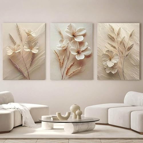 Xiyocadt 3er Abstrakt Beige Florale Botanische Wandkunst Poster Set,Modern Bilder Set Blume Kunstdrucke Wandposter Für Wohnzimmer Schlafzimmer Decor,Ohne Rahmen (40x60cm)