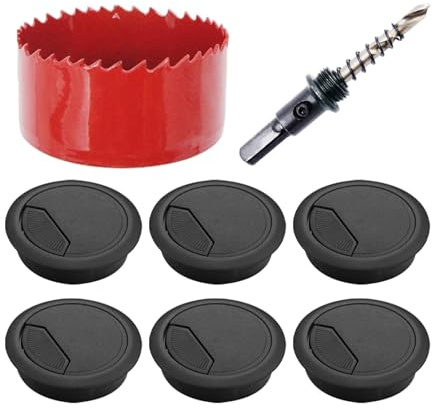 6 Pcs Desk Cable Grommet with 60mm Hole Saw, Desk Cable Hole Cover