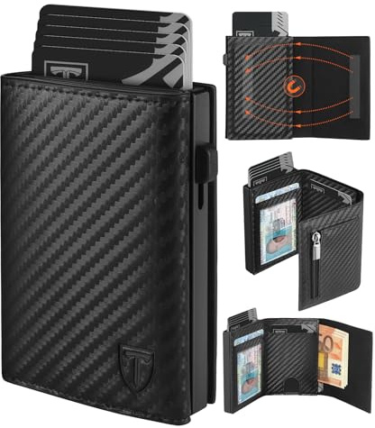 TEEHON Geldbörse Herren - Slim Wallet mit Münzfach & RFID Portmonee Herren | Slim Geldbeutel Leder Portmonee, 10 Fächer für Kreditkarten, Magnetischer Kartenetui for Men mit Geschenkbox-Schwarz Exklusiv