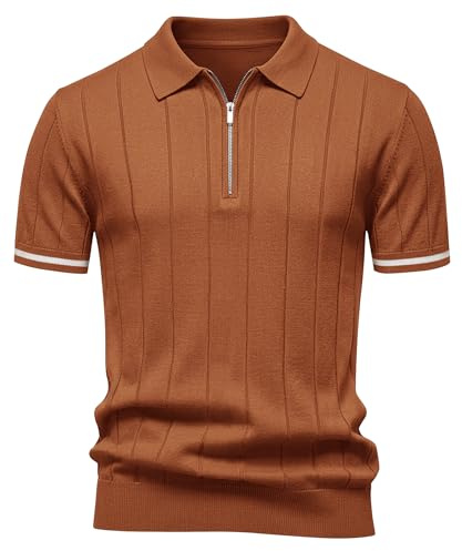 Elainone Men's Polo Shirt Short Sleeve Quarter Zip Striped Top | Smooth and delicate, Soft viscose fabric Natural & biodegradable, Lasting color,Fit well,Vertical Striped, Smart casual style
