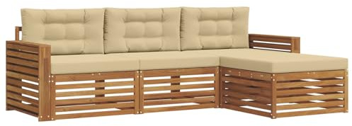 vidaXL Outdoor-Sofagarnitur mit Kissen 4 pcs Natur und Beige, Gartenlounge-Set, modernes Ecksofa für draußen, langlebige Möbel für Bequeme Terrassenplätze