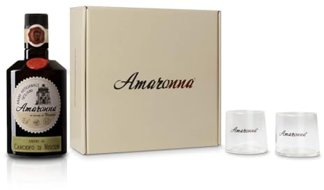 Amaronna Box Regalo Amaro Artigianale Siciliano 500 ml con 2 Bicchieri – Confezione Regalo Premium Made in Italy (Carciofo di Niscemi)