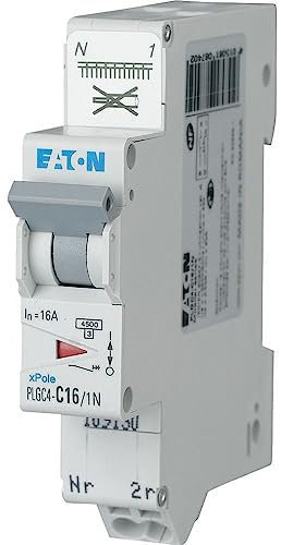 EATON 109131 PLGC4-C20/1N - DISJONCTEUR MODULAIRE PH/N - Blanc - MANETTE BLEUE - 1P+N / 20 A - COURBE C - Raccordement direct sans vis