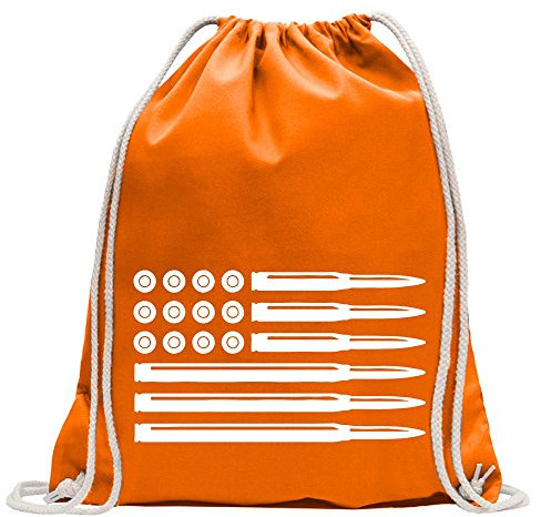 Kiwistar - Turnbeutel - mandarin - Munition Flagge USA - Fun Rucksack Sport Beutel Gymsack Baumwolle mit Ziehgurt