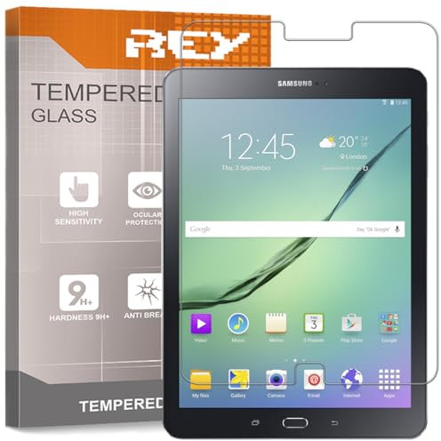 REY 2X Protector de Pantalla para Samsung Galaxy Tab S2 9,7, Cristal Vidrio Templado Premium, Táblet