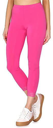 Merry Style Damen 7/8 Leggings mit Spitze MS10-342(Rosa,XS)