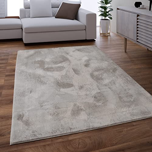 Paco Home Teppich Wohnzimmer Schlafzimmer Kunstfell Shaggy Hochflor Waschbar In Waschmaschine Flauschig Soft Einfarbig Grau, Grösse:140x200 cm