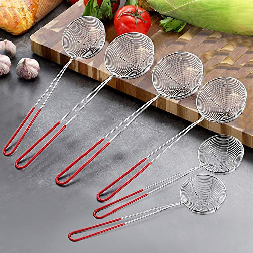 DECARETA 6 Pz schiumarola acciaio inox piccola Schiumarola da Cucina Manico Lungo Colino Piccolo da Cucina Schiumarola per Fritti Scolapasta Schiumarola per Filtrare, 29 CM e 27 CM