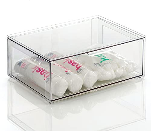 mDesign große Aufbewahrungsbox mit Schublade – stabile Schubladenbox aus BPA-freiem Kunststoff zur Make-up Aufbewahrung – Stapelbox für Kosmetik, Accessoires und mehr – durchsichtig