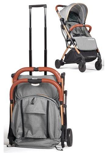 Lejoux™ Baby Kinderwagen Kinderwagen,Leichter faltbarer Reisebuggy mit 5-Punkt-Gurt, verstellbarer Rückenlehne und übergroßem Korb zusammenklappbar mit 1 Hand,Glatt drehbare Räder Regenschutz (Grau)
