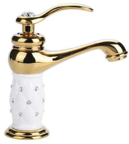 Raguso Rubinetto dell'Acqua Miscelatore in Ottone Massiccio Rubinetto dell'Acqua Fredda/Calda per Lavabo Lavello Bagno Camera da Letto Moderna Maniglia Singola con Diamante(Oro)