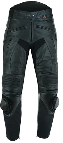 Texpeed – pantalon de moto en cuir pour homme avec protections – noir – cuir pleine fleur avec sliders, protections EN 1621-1 - M Taille/Jambe Régulière