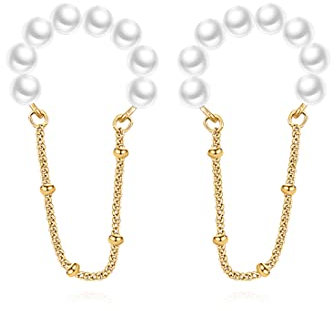 Reffeer Solide 925 Sterling Silber Perlen Manschette Ohrringe Kette für Frauen Perlen Knorpel Wrap Ohrringe Kein Piercing (B-Gelb)