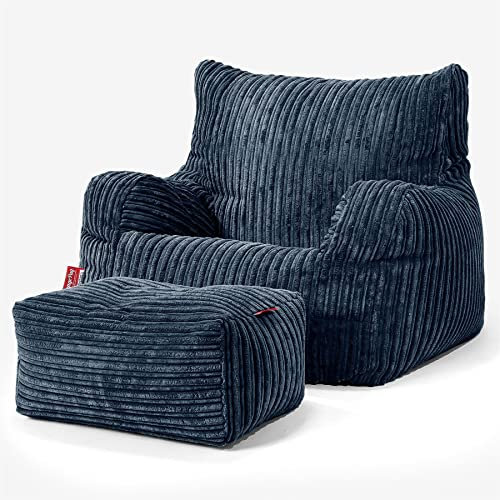 Lounge Pug, Sitzsack Ohrensessel mit Hocker, Cord Marineblau