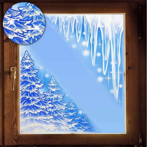 alles-meine.de GmbH 2 Stück große Fenstersticker - Motivwahl 3D Glitzer & Glimmer Eiszapfen - Tannenbäume & Sterne - Ecken - 38 cm - statisch - selbstklebend - wiederverwen..
