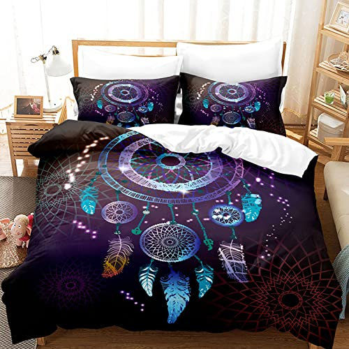 Yaofeiou Bohemian Bettwäsche Set 155x220 Traumfänger Bettbezug Schwarz Weiß Bettwäsche Herren Damen Wende Bettdeckenbezug Microfaser mit 1 Kissenbezug 80x80 Reißverschluss Bettbezüge Microfaser