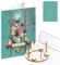 Logbuch-Verlag 3 Weihnachtskarten türkis bunt mit Mini Adventskranz aus Holz + Umschläge - Doppelkarte Weihnachten mit Mini-Geschenk