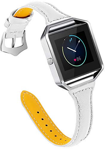 Uhrenarmbänder kompatibel mit Fitbit Blaze, Damen- und Mädchen-Ersatz-Armband mit Metallrahmen, schlankes Sport-Armband, verstellbar, 14 - 20 cm, kompatibel mit Fitbit Blaze – Weiß