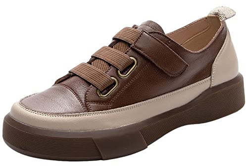 Jamron Donna Stile retrò Sneakers Basse in Vera Pelle Suola Morbida Loafers Scarpe con Chiusura a Strappo