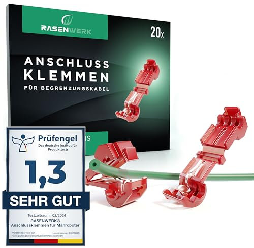 RASENWERK® - Connection Clamps for Robotic Lawnmower Boundary Wire Charging Station - T-Branch Connector Branch Clamps Current Thief - Compatible for Gardena, Husqvarna, Worx, Bosch - red - 20 Pieces