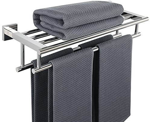Sayayo 50CM Portasciugamani Bagno Doppio Porta Salviette da Parete Porta Asciugamano Cromo Lucido, Acciaio Inossidabile SUS304, EGZ8050-C