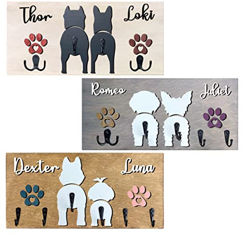 Personalized Dog Leash Holder for Wall Decorative,Custom Wood Wall Mount Leash Collar Hanger Organizer with Customized Name,Breed,Color Handmade Key Rack Wall Hanging Hooks Cute Housewarming Gifts