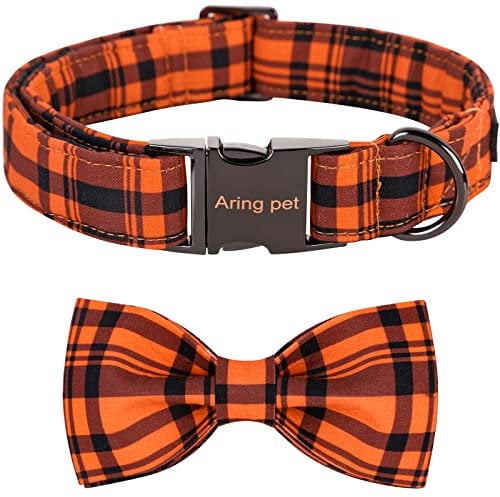 ARING PET Hundehalsband - Niedliches orangefarbenes Gitter-Hundehalsband mit Fliege, verstellbare weiche Halloween-Fliege-Hundehalsbänder für kleine, mittlere und große Hunde
