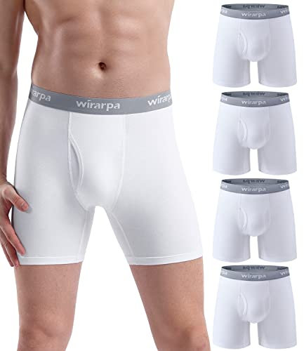 wirarpa Men's Underwear Trunks Cotton Stretch Boxer Shorts Regular Leg Open Fly Tagless Underpants for Men 4 Pack White Size XXL