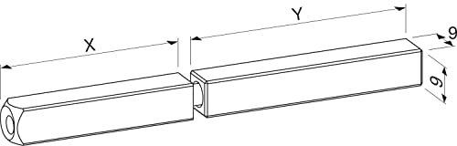 ECO Perno quadrato 9 mm diviso 40/50 mm (perno di spinta) per maniglie delle porte, perno quadrato, acciaio zincato