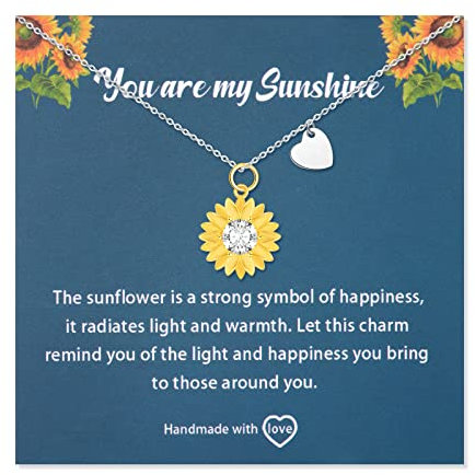 CheersLife 925 Sterling Silber Sonnenblumen Halskette, Vergoldete Gänseblümchen Sonnenblumen Halskette, you are my sunshine Halskette, Zarte Blumen und Herz Anhänger Halskette für Dame Mädchen