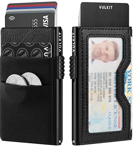 VULKIT Credit Card Holder with EDC Pockets & ID Window RFID Blocking Pop Up Card Wallet Slim Metal Wallet