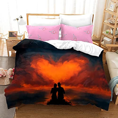LANJIL Liebhaber-Stil Bettwäsche Jugendliche Antibakteriell Polyester Baumwolle Bettwäsche Set 3Teilig Mit Verstecktem Reißverschluss Bettwäsche 200 X 200 cm Mit 2 Kissenbezügen (80X80 cm)