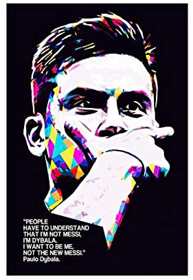 Paulo Dybala Fußball Retro Poster Portrait Motivational Zitate Leinwand Poster Wandkunst Dekor Druck Bild Gemälde für Wohnzimmer Schlafzimmer Dekoration Rahmen Stil 40 x 60 cm