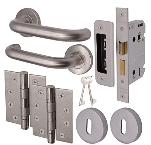 EAI Return to Door Lever on Rose Handle Sash Lock Kit – 4 inch Hinges - Satin Stainless Steel