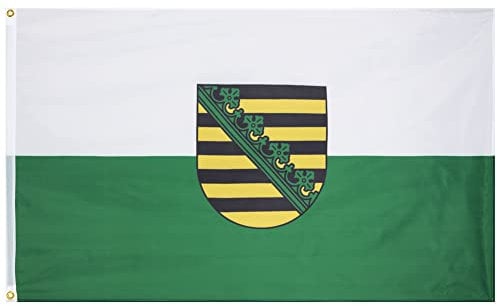 MUWO Flagge 16 deutsche Bundesländer + Mallorca 90 x 150 cm, doppelseitige Gartenflagge, wetterbeständige Fanflagge, Polyester Länderflagge Deutschland, mit Metallösen. (Sachsen)