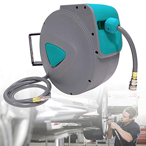 TRMLBE Druckluftschlauch 10m Druckluftschlauchtrommel 1/4 Anschluss Schlauchtrommel Automatik Druckluft Druckluft Zubehör inkl. Wandschlauchhalter Montagezubehör Air Roll, Grau