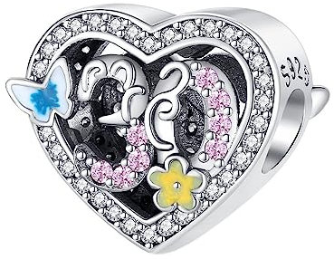 BEEUVIP 30 compleanno Farfalle e fiori Charm per bracciali, ciondoli in argento 925, perline per collane, per la festa della mamma, compleanno, regalo di Natale
