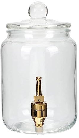 TsoLay Dispenser per Bevande in Vetro con Rubinetto in Metallo, Comoda Bocca Larga e Coperchio in Vetro per Uso Quotidiano, all'aperto e per Feste