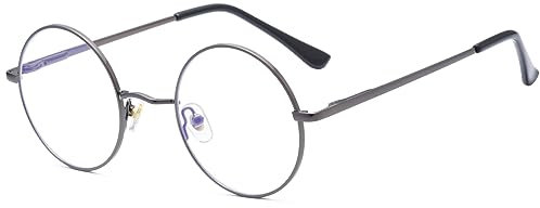 Ggpyyon Blaulichtfilter Brille Damen Herren Retro Runde Brille Blue Light Blocking Glasses Ohne Stärke Blockieren Blaulicht Brille Computerbrille(Gun Frame)