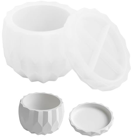 Premium Silikon Blumentöpfe Gießform - Vielseitige Silikonform mit Deckel, Kerzenhalter Kreativformen für Beton, DIY Silikonformen für Kerzen, Vasen, Blumentöpfe, und mehr (Rhombisch (1Stück))