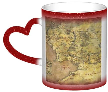 ZaKhs Mittelerde Karte Druck Kaffeetassen Hitzeempfindliche Farbwechsel Kaffeetasse Keramik Tasse für Männer Frauen Freunde Geschenke Tasse