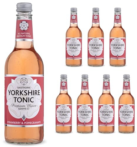 Strawberry & Pomegranate Tonic Water for Gin - Tonic Water w/Sugar, Carbonated Water, Vitamin C - Mixers for Drinks, Vodka, Cocktails, & Mocktails - Raisthorpe Manor, 500ml, 8-Pk
