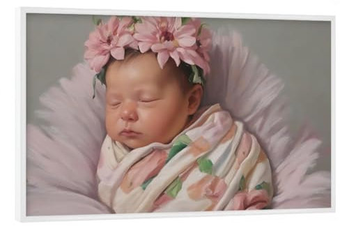 artboxONE Poster mit weißem Rahmen 75x50 cm Menschen Rosa Blüten Baby - Bild Geburt babyzimmer Geburt