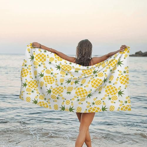 HAHAFU Ananas-Mikrofaser-Handtuch, Badetuch, Strandtuch, bedruckt, weich, warm, saugfähig, personalisierbar, schnell trocknend