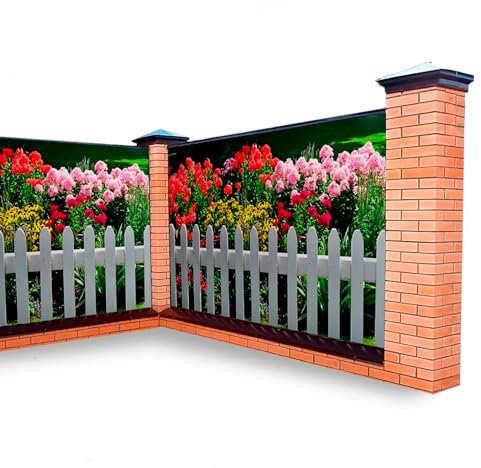 BestMarket.TV Fotofassade mit Aufdruck Heiteres Leben. Gartensichtschutz. Wind Schutz. Balkonverkleidung. Balkonsichtschutz. Sichtschutz. Hecke. (310x158, Blühender Garten)