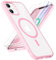 ORETECH Magnetic Case for iPhone 12 Case & iPhone 12 Pro Case, [Compatible with Magsafe] [2 x Glass Screen Protector] [Not Yellowing] Slim Shockproof Protection Clear Back Phone Cover -Light Pink