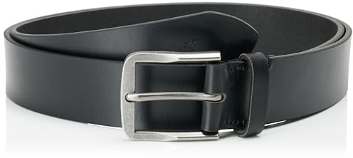 Calvin Klein Herren Gürtel Classic Flat 3,5 cm Ledergürtel, Schwarz (Black/Antique Silver), 95 cm